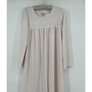 Miss Elaine Nightgown Womens Size S Pink Embroidered Long Sleeve Cottagecore 90s